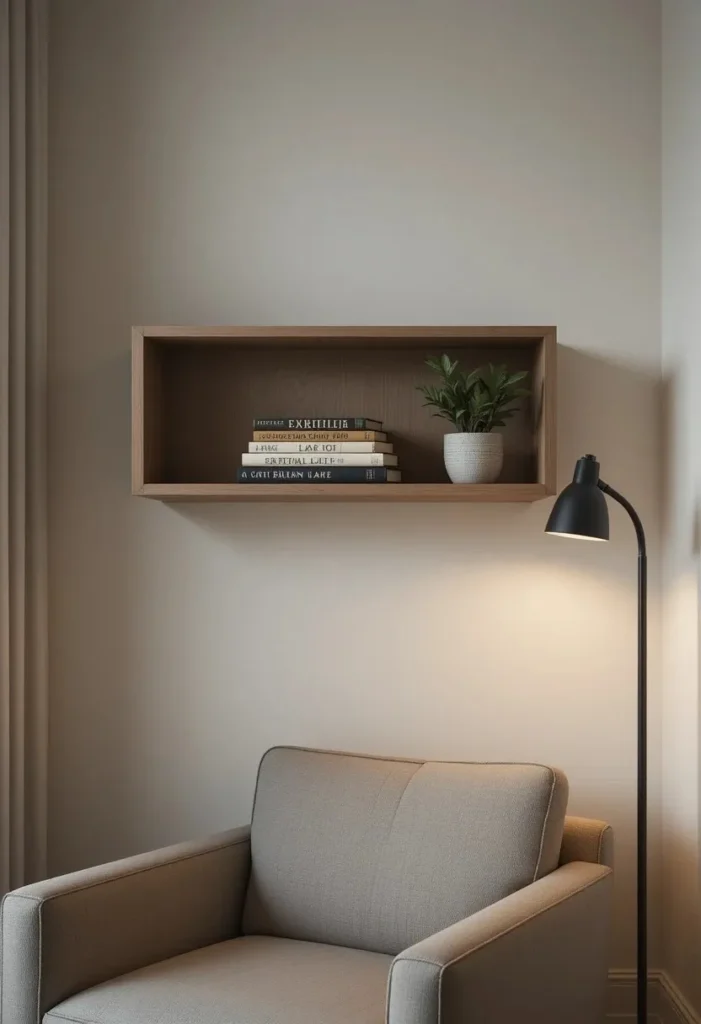 Add a Floating Shelf Instead of a Bookshelf Tiny Reading Nook Ideas