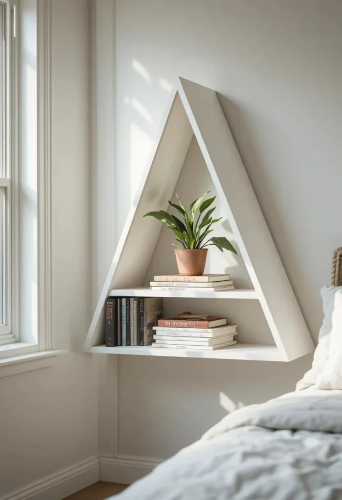 Try Triangular Corner Shelving Tiny Bookshelf Ideas