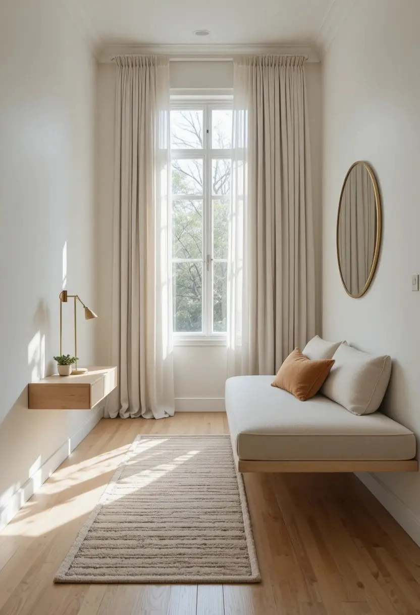 Small guest bedroom idea with a space-saving daybed, warm neutral decor, and smart storage solutions for maximizing a compact room.