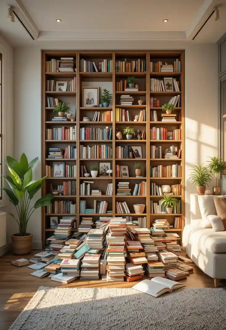 Creative small-space bookshelf ideas showing floor-to-ceiling shelving, floating shelves, and clever storage solutions for organizing books in a modern home.