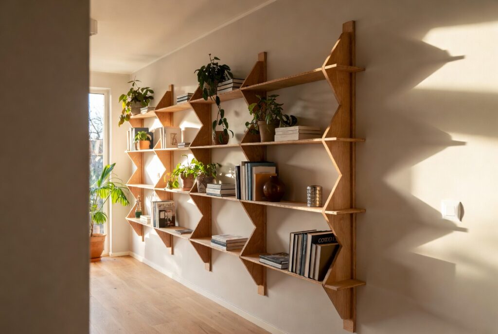 Vertical Wall Shelving Instead of Bookcases Tiny Space Furniture Ideas
