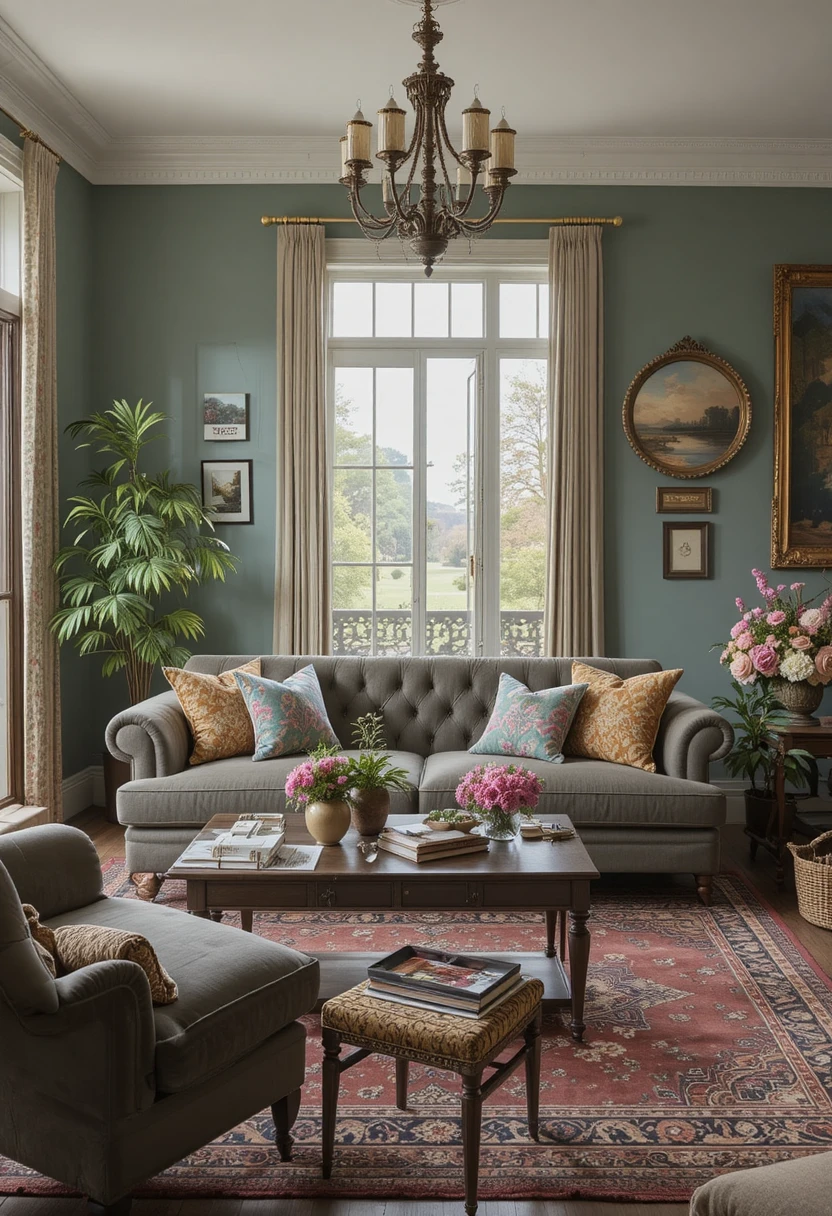 "14 Vintage Living Room Decor Ideas – Timeless Charm with Velvet Sofa, Antique Rug, and Curated Vintage Accents"