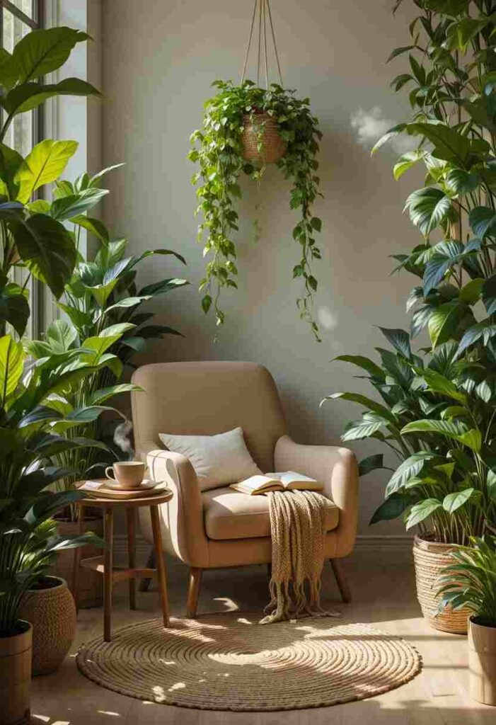 Frame the Nook With Greenery Tiny Reading Nook Ideas