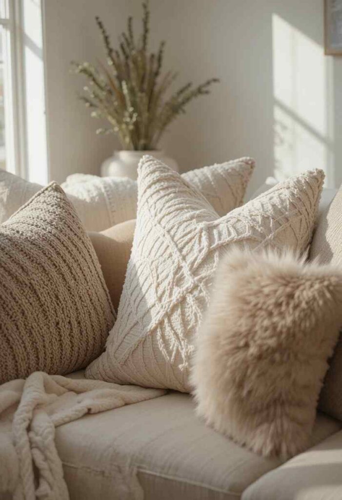 Textured Neutrals Layering Throw Pillow Cover Ideas 