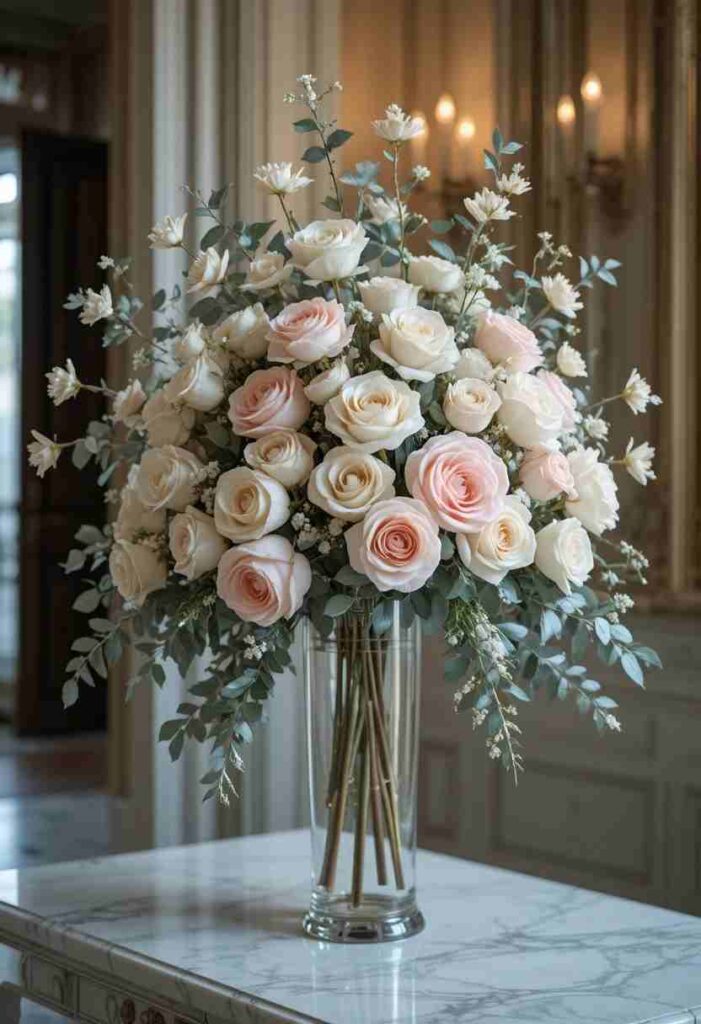 Elegant Rose & Eucalyptus Statement Floral Arrangement Ideas Piece