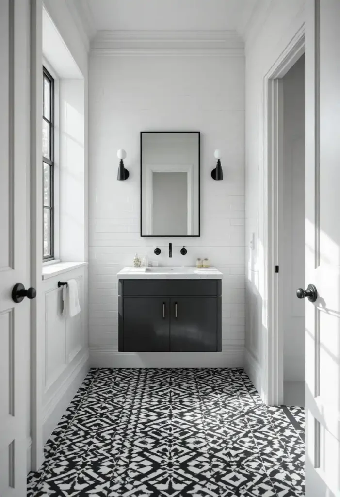 Try a Bold Tile Floor or Accent Wall Tiny Bathroom Ideas