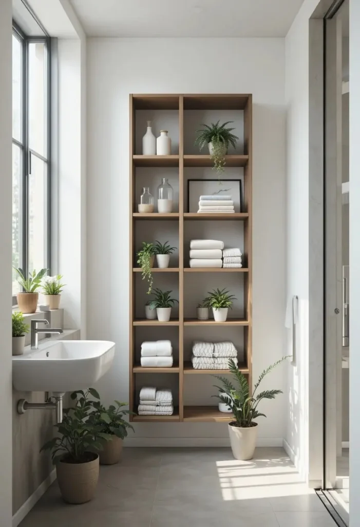 Use Vertical Storage Instead of Floor Storage Tiny Bathroom Ideas