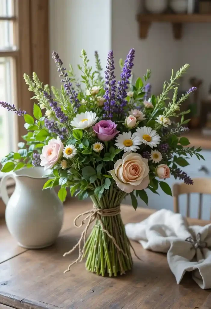 Cottagecore Mixed Herb & Flower Bouquet Floral Arrangement Ideas