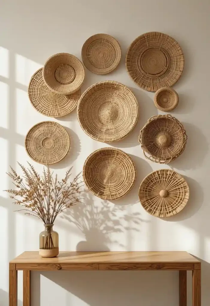 A Gallery Wall of Woven Baskets Woven Accents Ideas