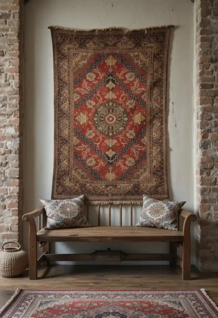 Hang a Vintage Throw Rug as Wall Art Throw Rug Ideas