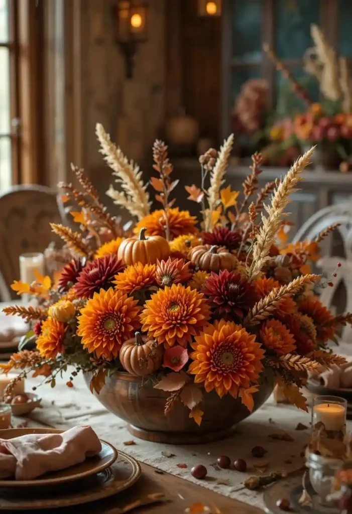 Cozy Autumn Harvest Centerpie Floral Arrangement Ideas
