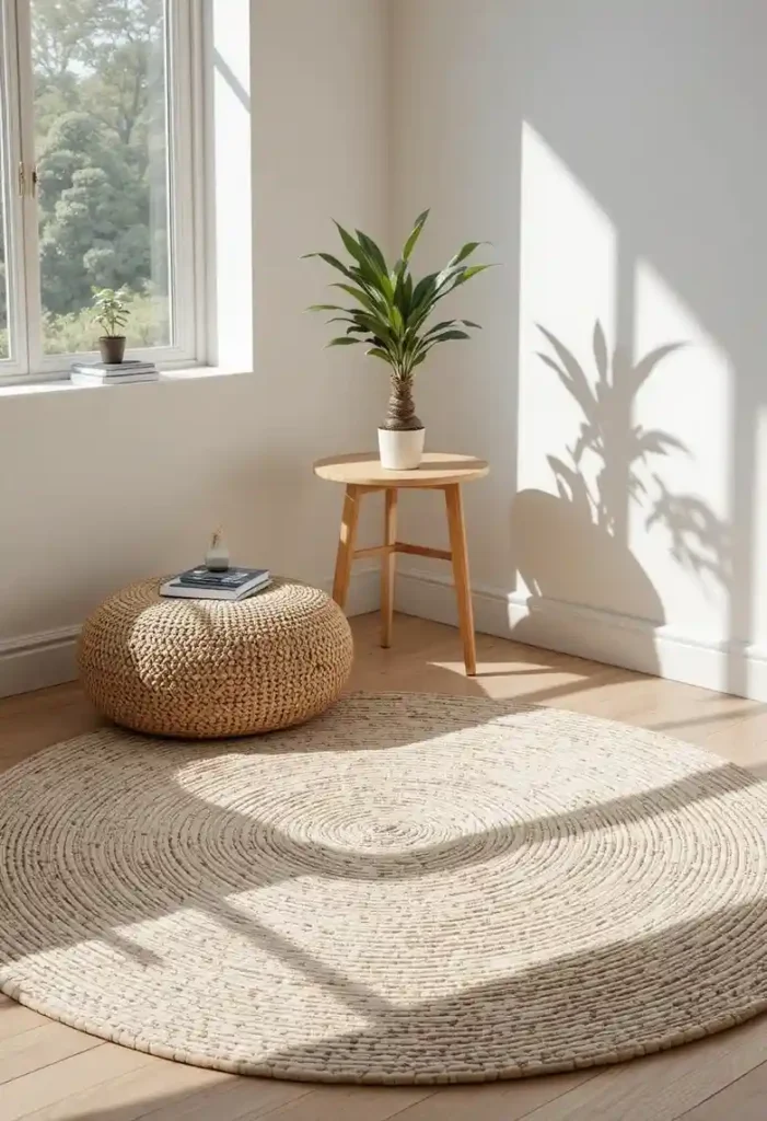 Add a Round Rug Under a Side Table or Plant Stand Throw Rug Ideas