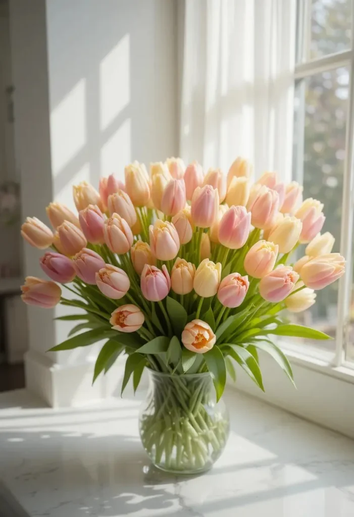 Pastel Spring Tulip Cluster Floral Arrangement Ideas
